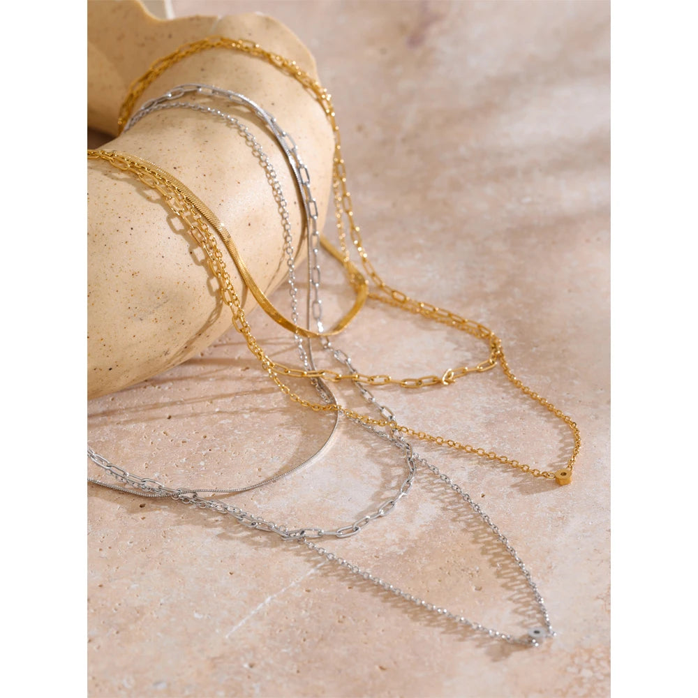 Layered Chain Necklace in 18K Gold Plating EMVE Jewels