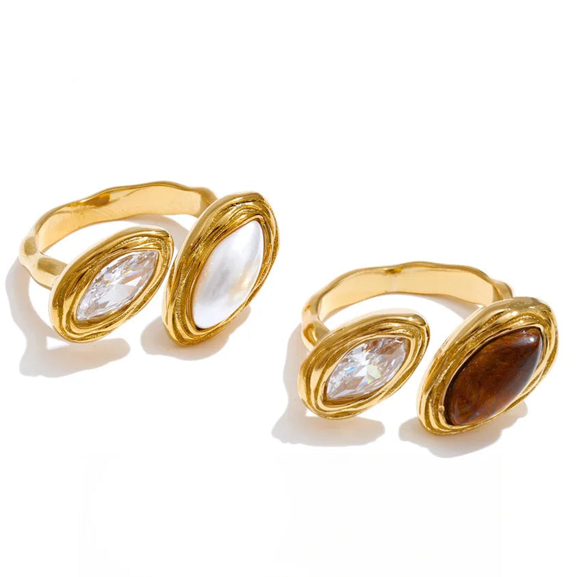 Adjustable Stainless Steel Ring with Natural Tiger Stone EMVE Jewels