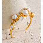 Stainless Steel Simulated Pearls Open Cuff Bracelet EMVE Jewels