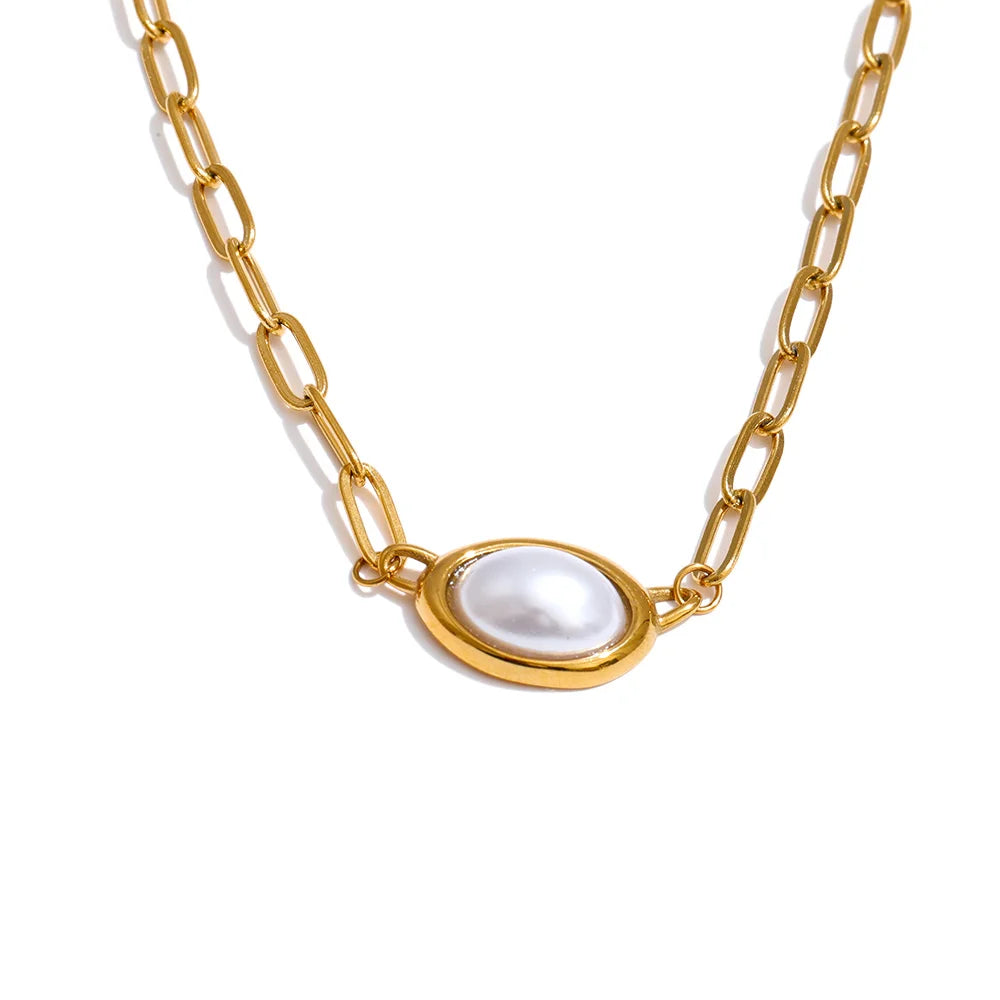 Natural Tiger Stone Imitation Pearl Pendant Necklace EMVE Jewels