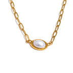 Natural Tiger Stone Imitation Pearl Pendant Necklace EMVE Jewels