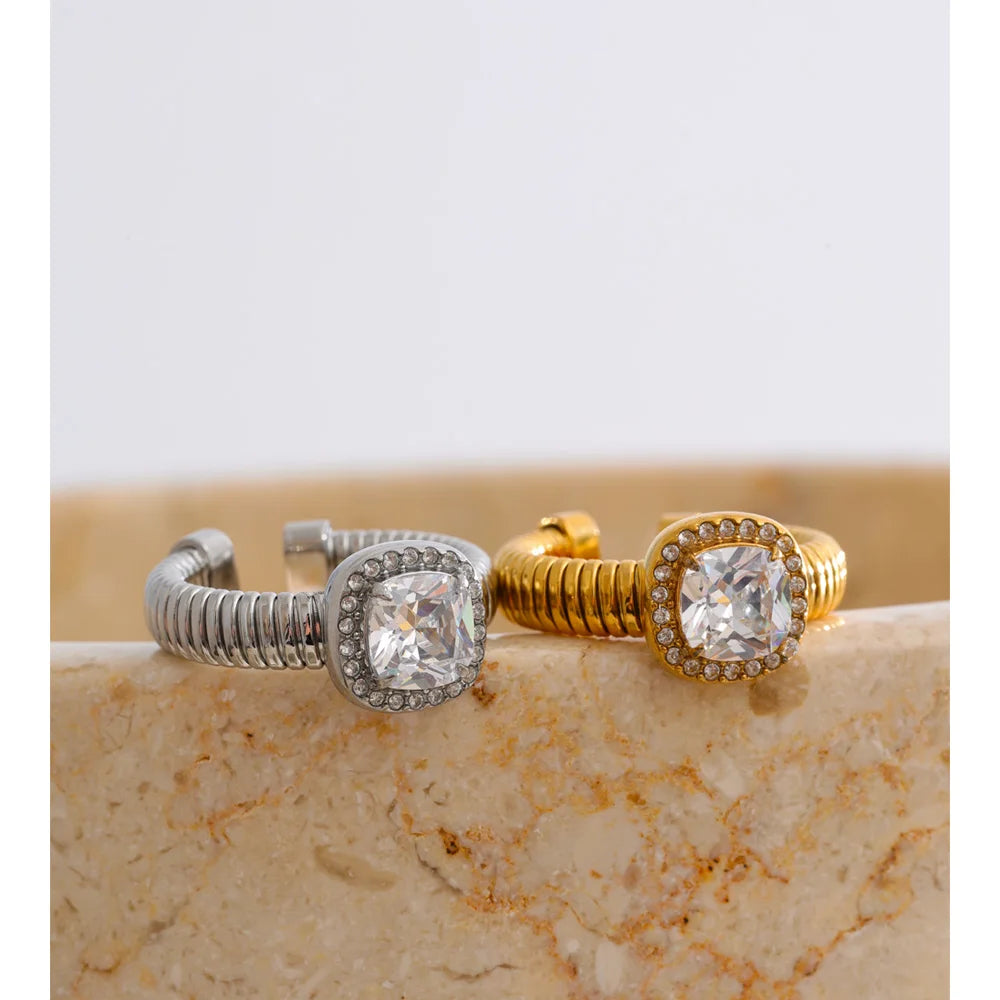 Square Cubic Zirconia Adjustable Ring EMVE Jewels