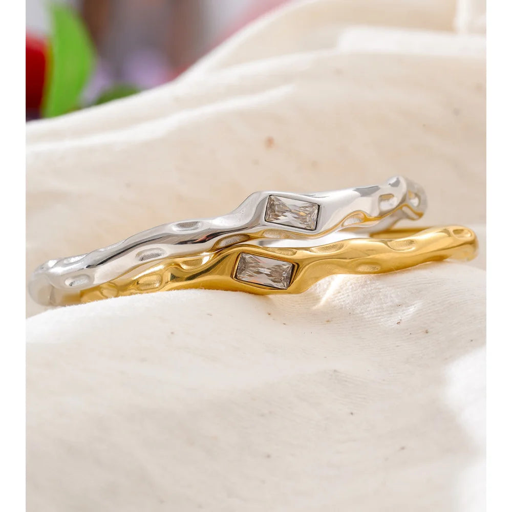 Zirconia Cuff Bracelet in Stainless Steel EMVE Jewels