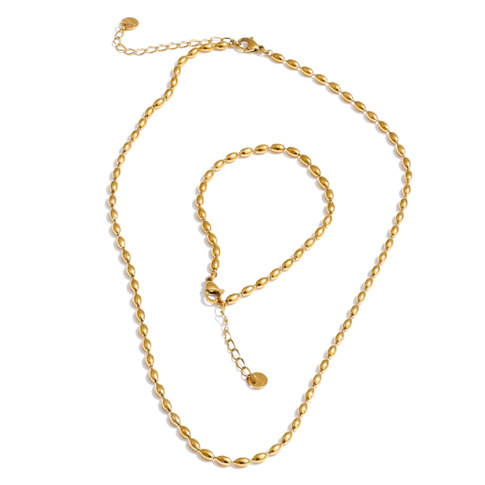 Stainless Steel Beads Chain Necklace Set EMVE Jewels