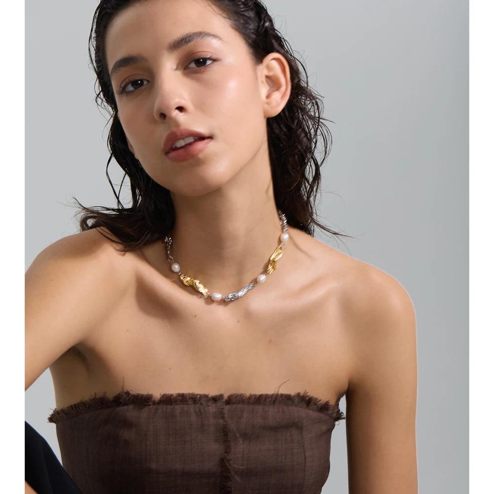 Lava Effect Vintage Necklace with Natural Pearls EMVE Jewels