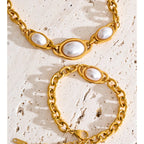 Vintage Simulated Pearls Chain Necklace and Bracelet Set EMVE Jewels
