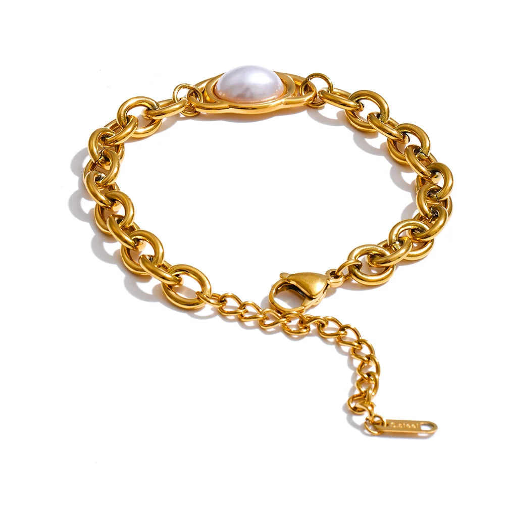 Vintage Simulated Pearls Chain Necklace and Bracelet Set EMVE Jewels
