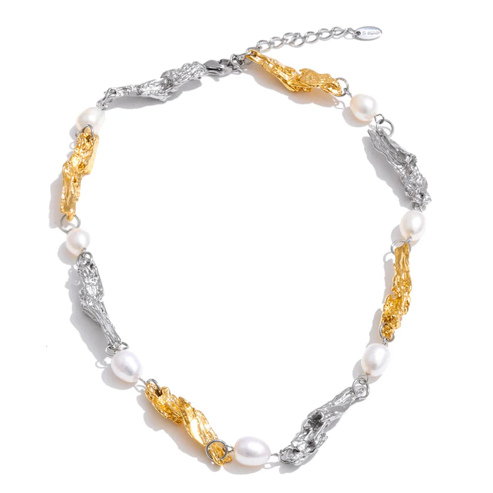Lava Effect Vintage Necklace with Natural Pearls EMVE Jewels