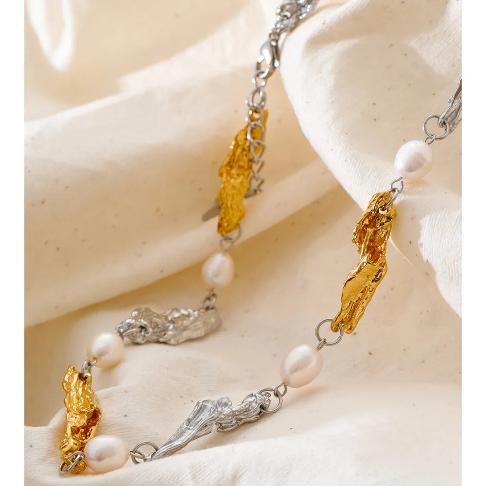 Lava Effect Vintage Necklace with Natural Pearls EMVE Jewels