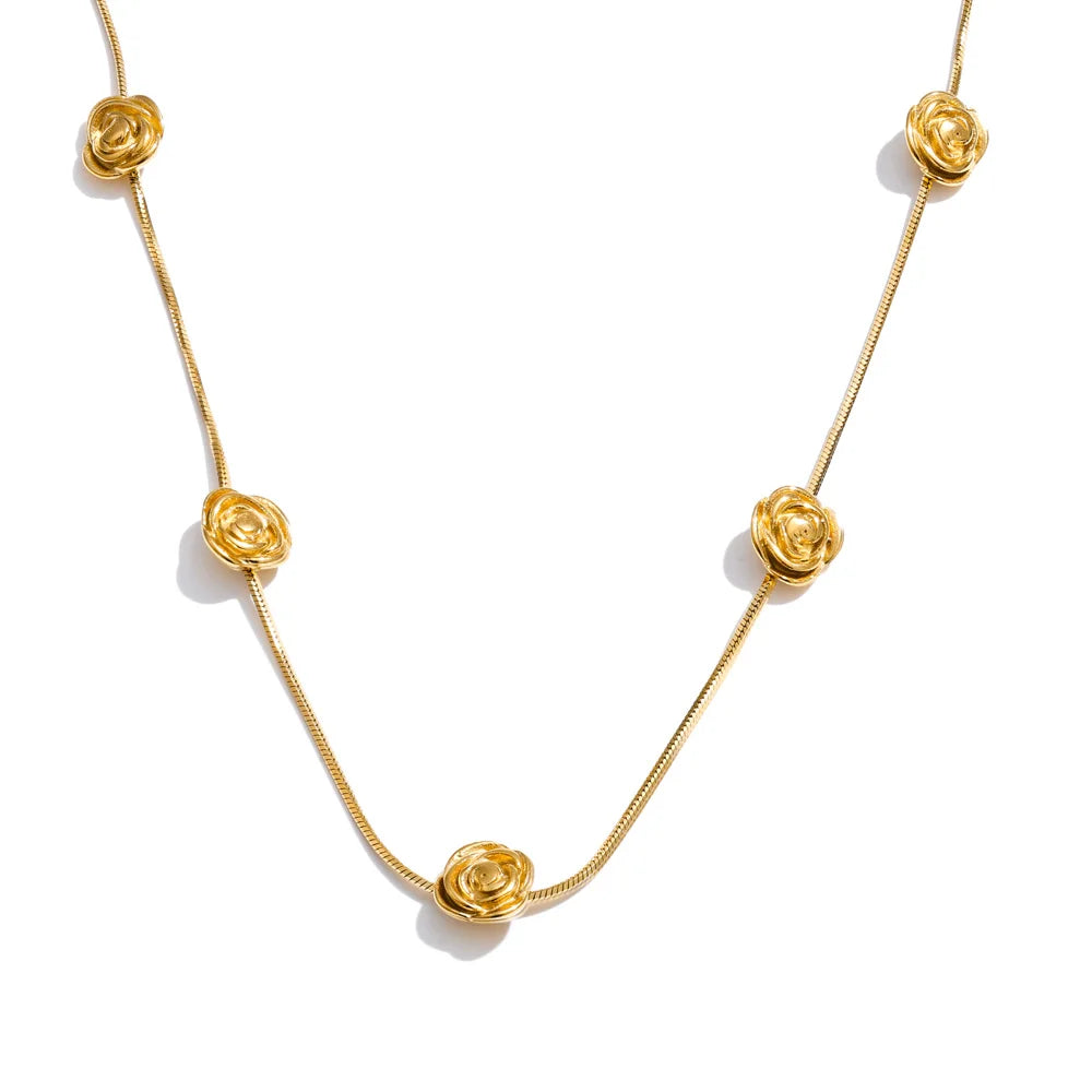 Floral Chain Collar Necklace in Gold EMVE Jewels