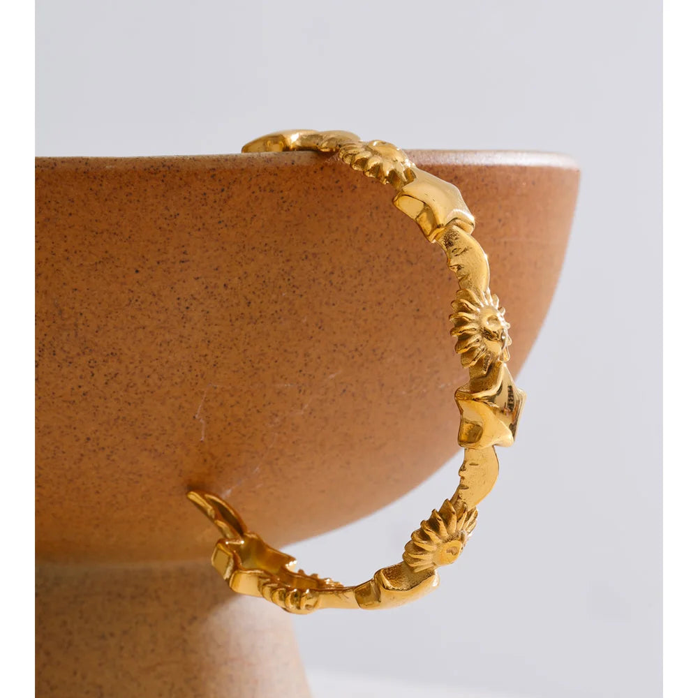 Stainless Steel Stars Moon Sun Cuff Bracelet EMVE Jewels