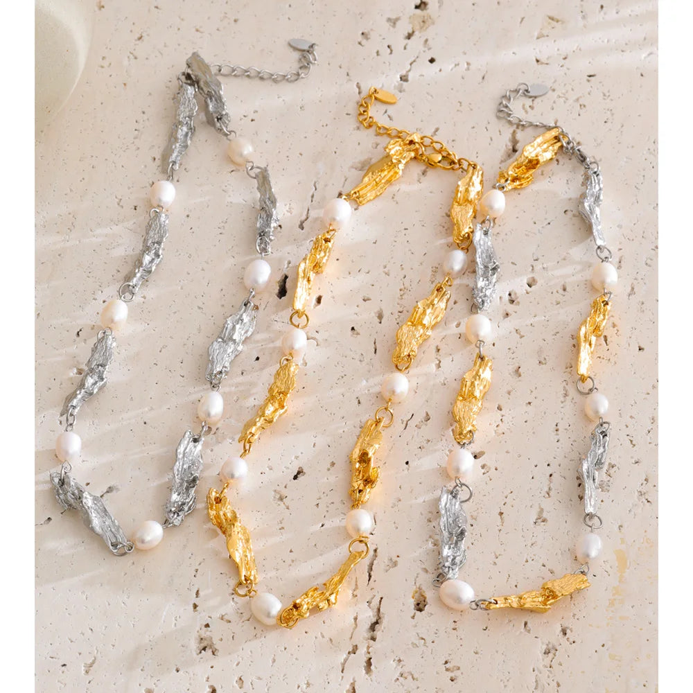 Lava Effect Vintage Necklace with Natural Pearls EMVE Jewels
