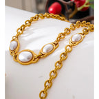 Vintage Simulated Pearls Chain Necklace and Bracelet Set EMVE Jewels