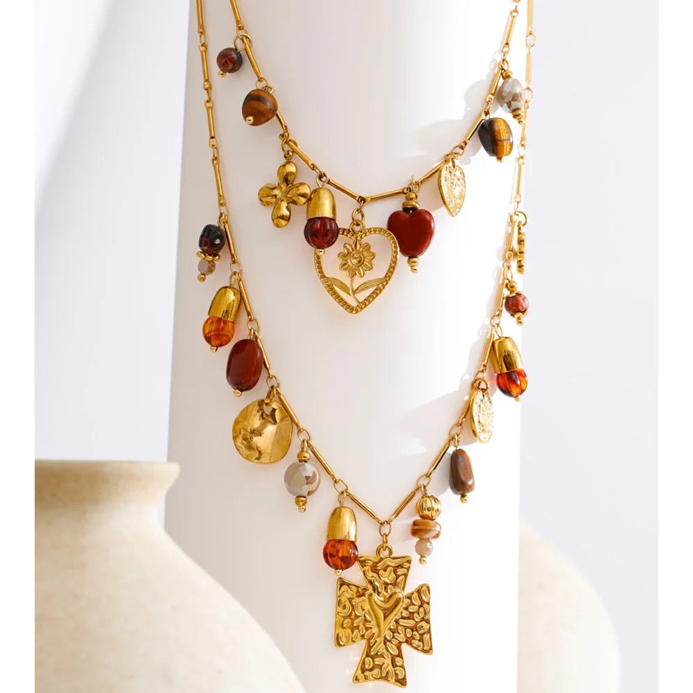 Double-Layer Heart Flower Pendant Necklace EMVE Jewels