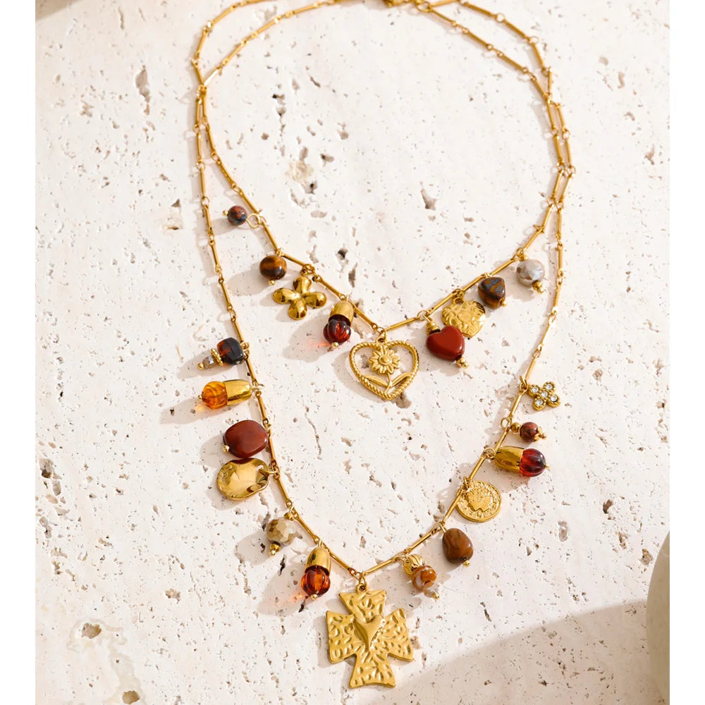 Double-Layer Heart Flower Pendant Necklace EMVE Jewels