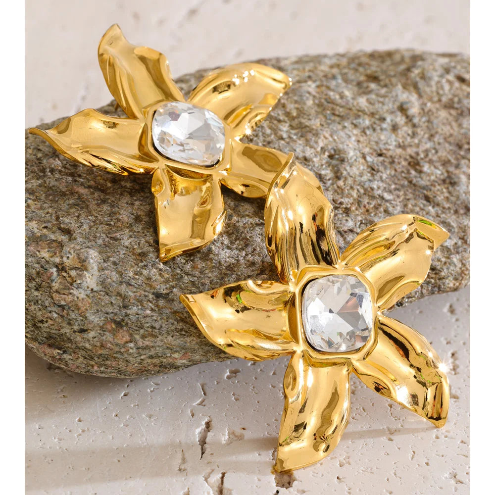 Big Flower Crystal Stud Earrings EMVE Jewels