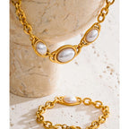 Vintage Simulated Pearls Chain Necklace and Bracelet Set EMVE Jewels