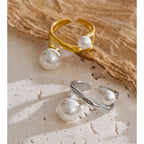 Layered Simulated Pearl Open Ring EMVE Jewels