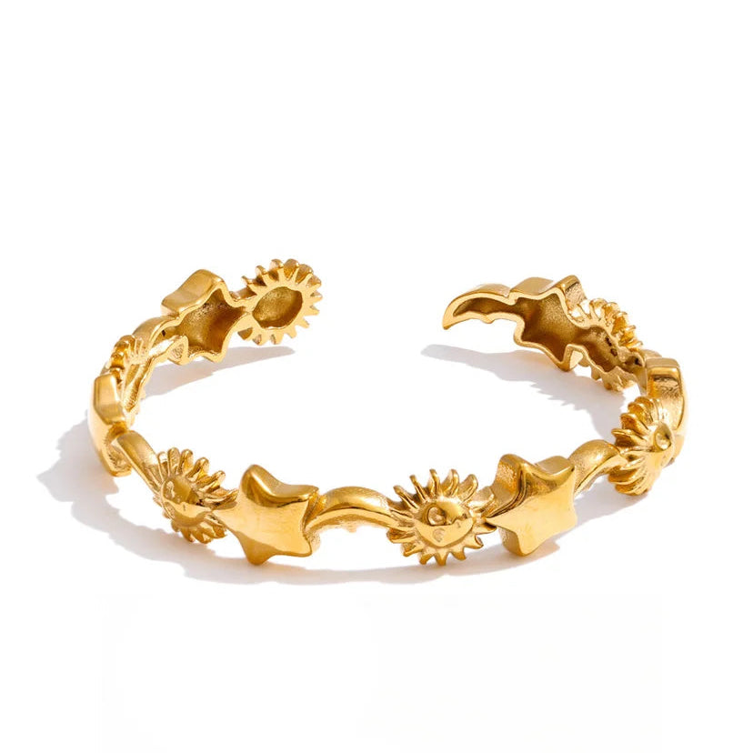 Stainless Steel Stars Moon Sun Cuff Bracelet EMVE Jewels