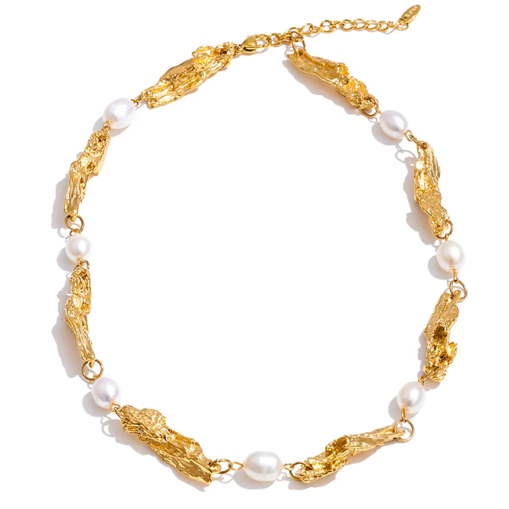 Lava Effect Vintage Necklace with Natural Pearls EMVE Jewels