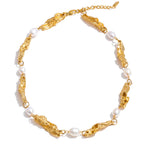 Lava Effect Vintage Necklace with Natural Pearls EMVE Jewels