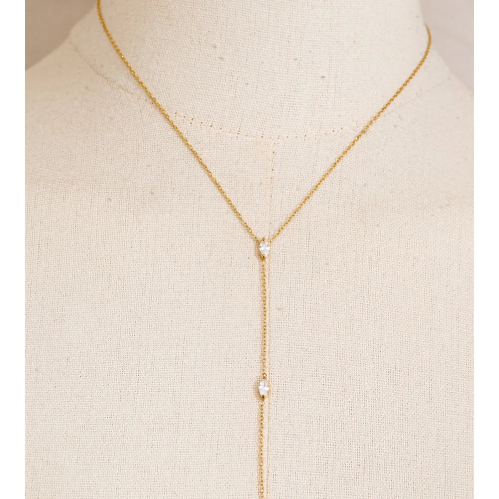 Y Shape Zirconia Long Chain Necklace EMVE Jewels