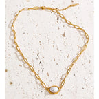 Natural Tiger Stone Imitation Pearl Pendant Necklace EMVE Jewels