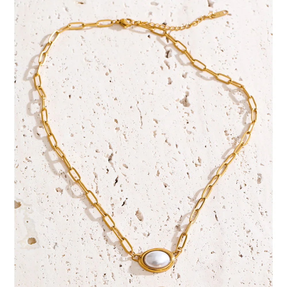 Natural Tiger Stone Imitation Pearl Pendant Necklace EMVE Jewels