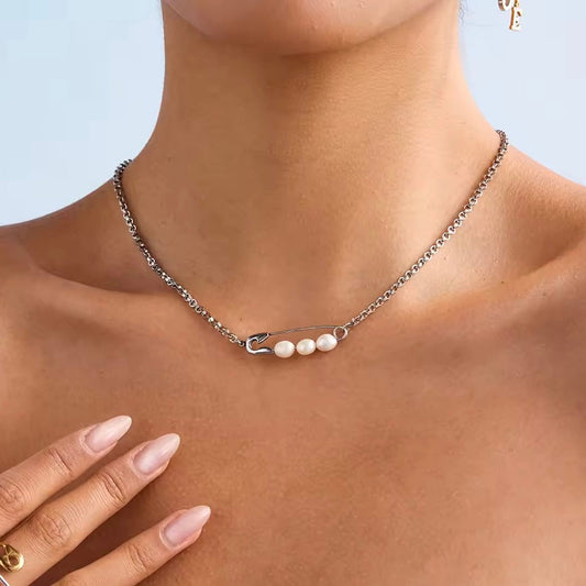 Paperclip Pearls Necklace EMVE Jewels