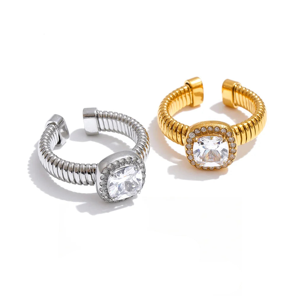 Square Cubic Zirconia Adjustable Ring EMVE Jewels