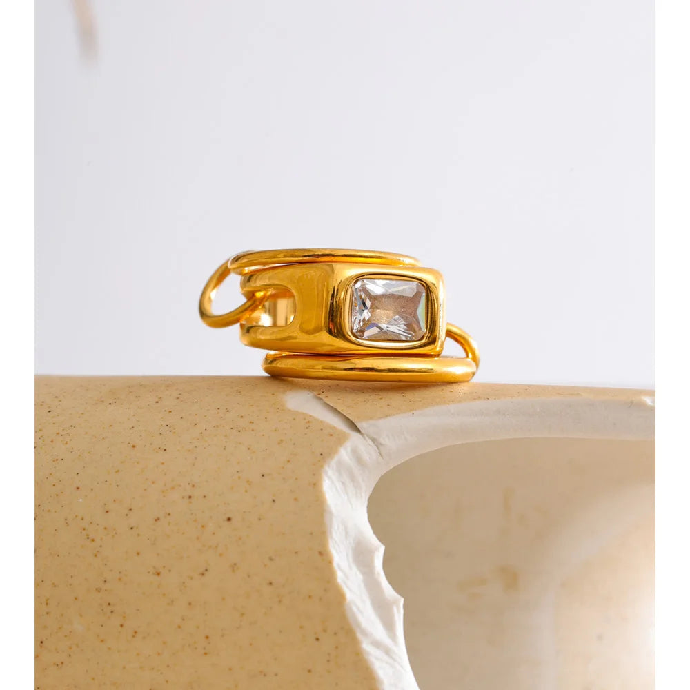 Stacked Stainless Steel Finger Ring with Zirconia EMVE Jewels