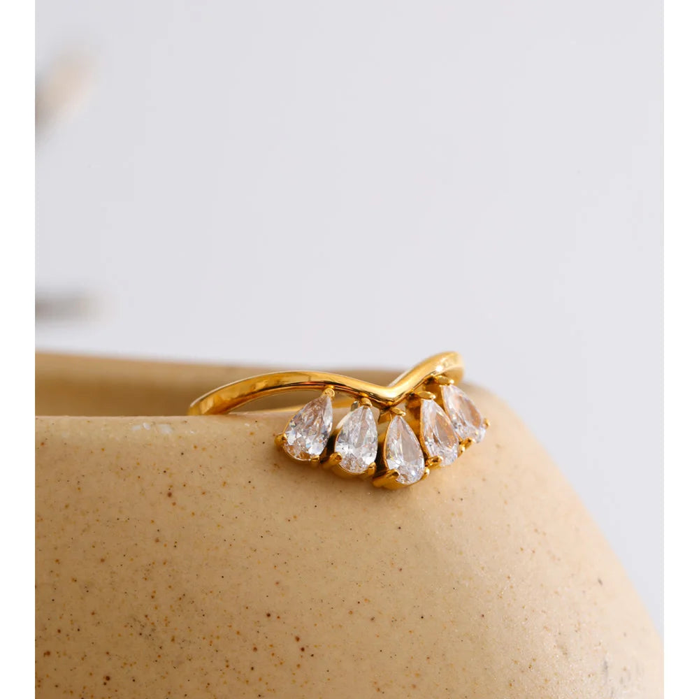 Water Drop Flower Ring in Stainless Steel EMVE Jewels