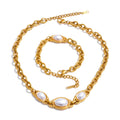 Vintage Simulated Pearls Chain Necklace and Bracelet Set EMVE Jewels