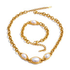 Vintage Simulated Pearls Chain Necklace and Bracelet Set EMVE Jewels
