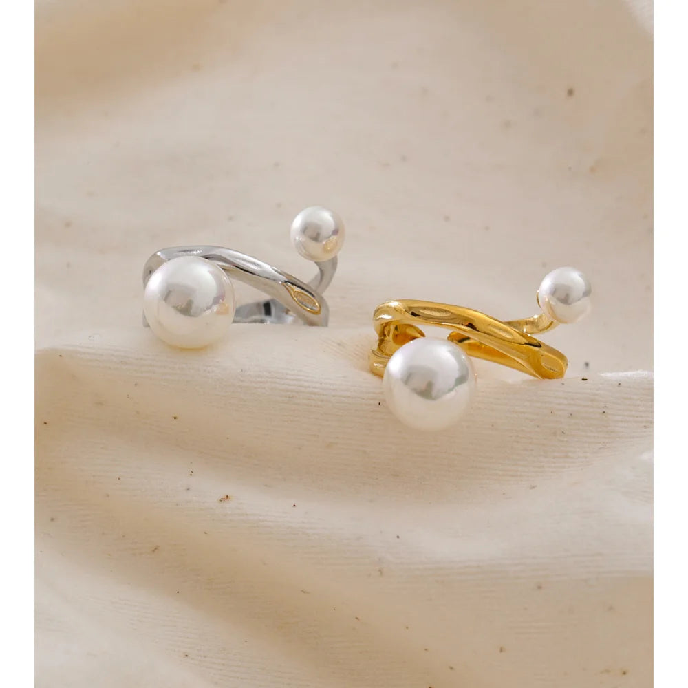 Layered Simulated Pearl Open Ring EMVE Jewels