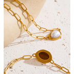Natural Tiger Stone Imitation Pearl Pendant Necklace EMVE Jewels