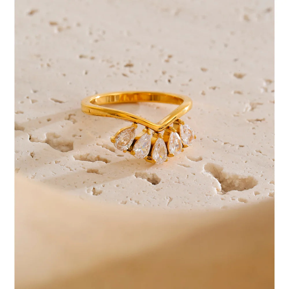 Water Drop Flower Ring in Stainless Steel EMVE Jewels