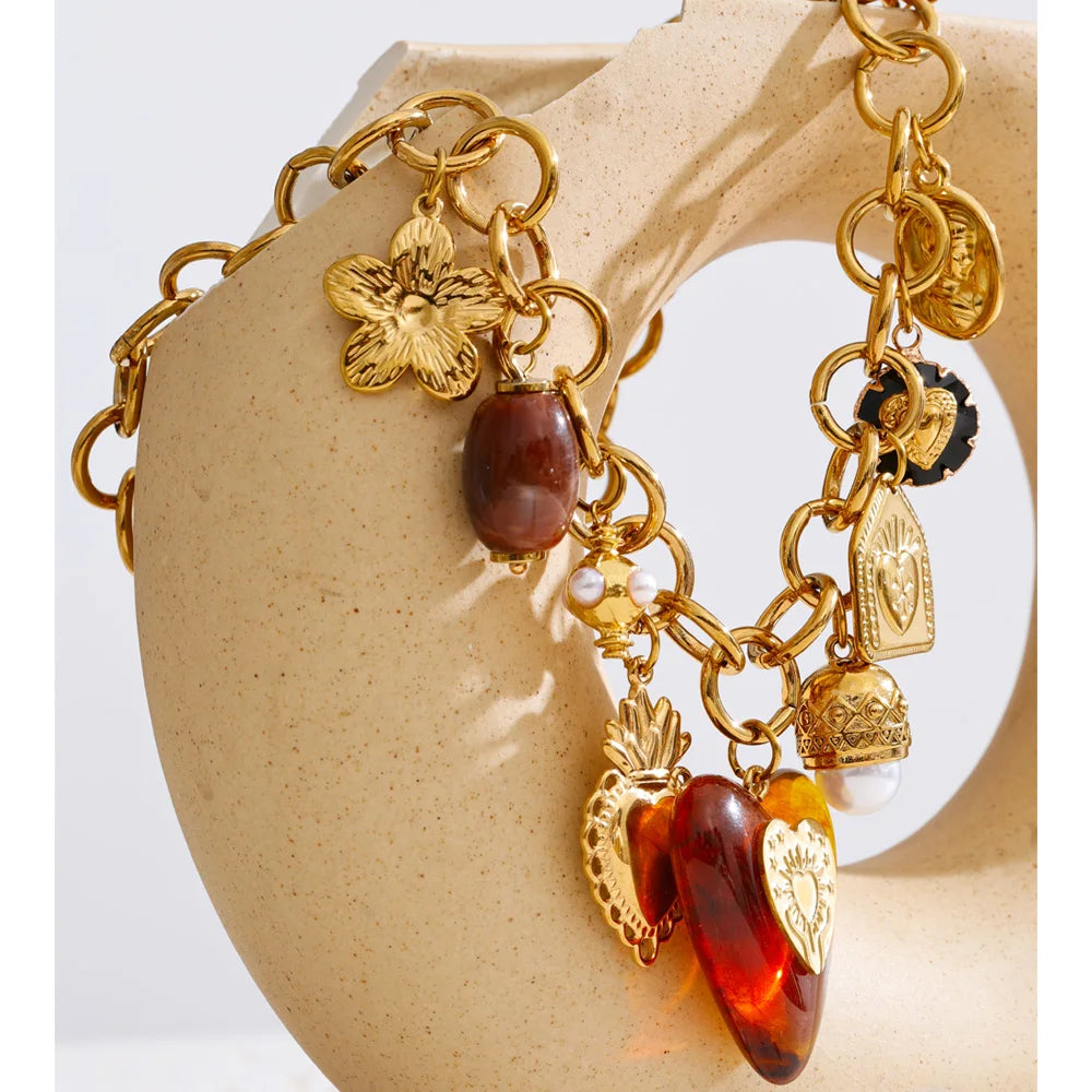 Charms Pendant Necklace with Heart and Flower EMVE Jewels
