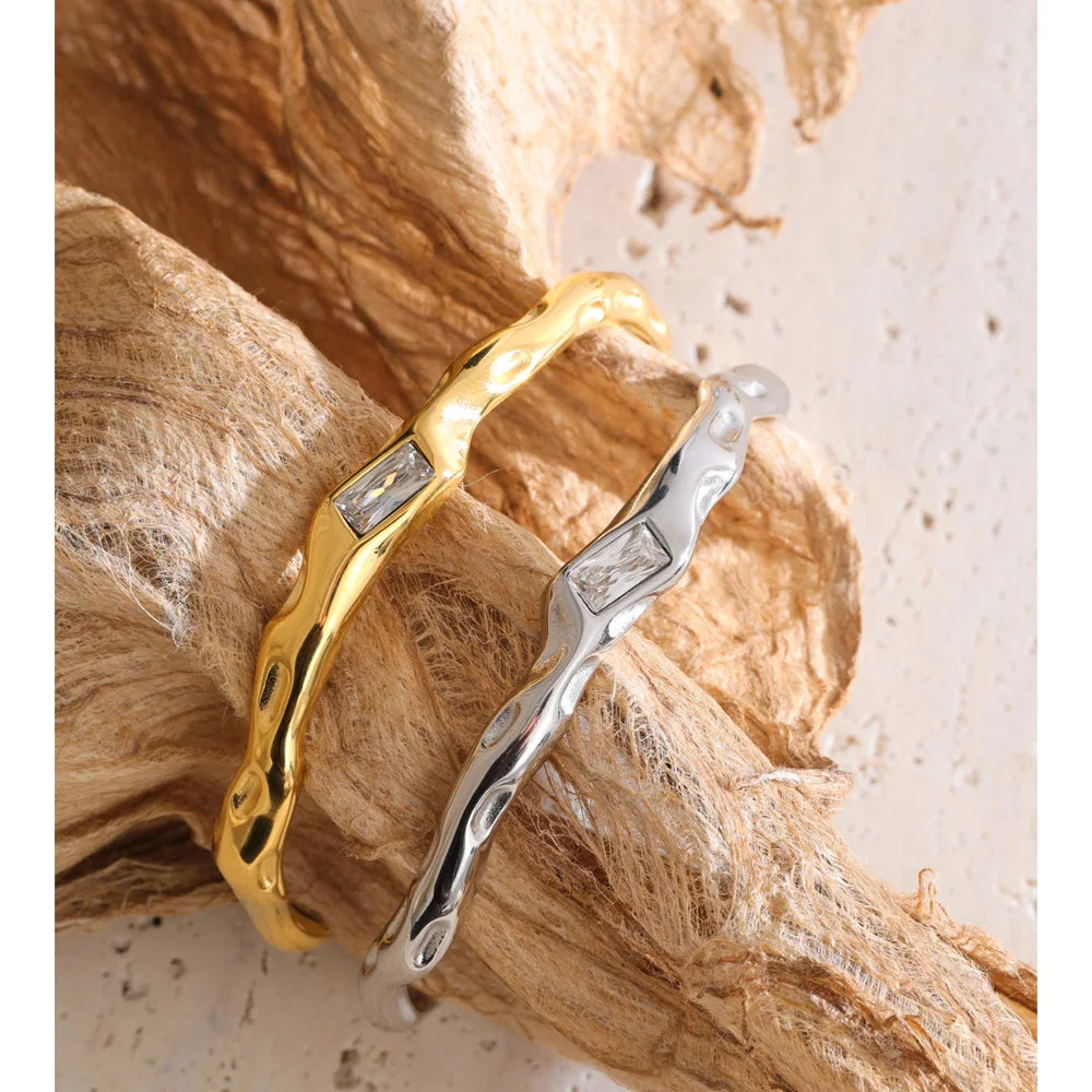 Zirconia Cuff Bracelet in Stainless Steel EMVE Jewels