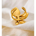Open Flower Ring with Simulated Pearls EMVE Jewels