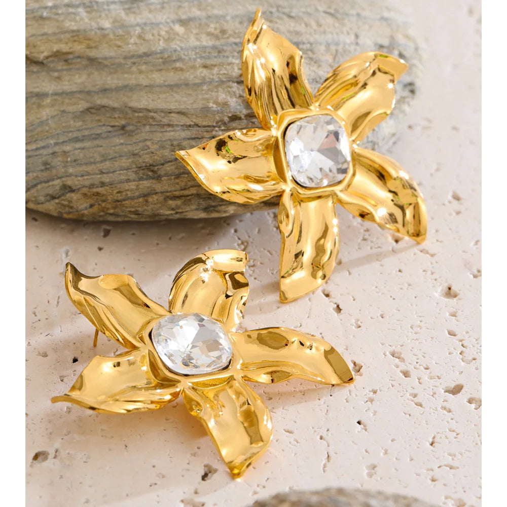 Big Flower Crystal Stud Earrings EMVE Jewels