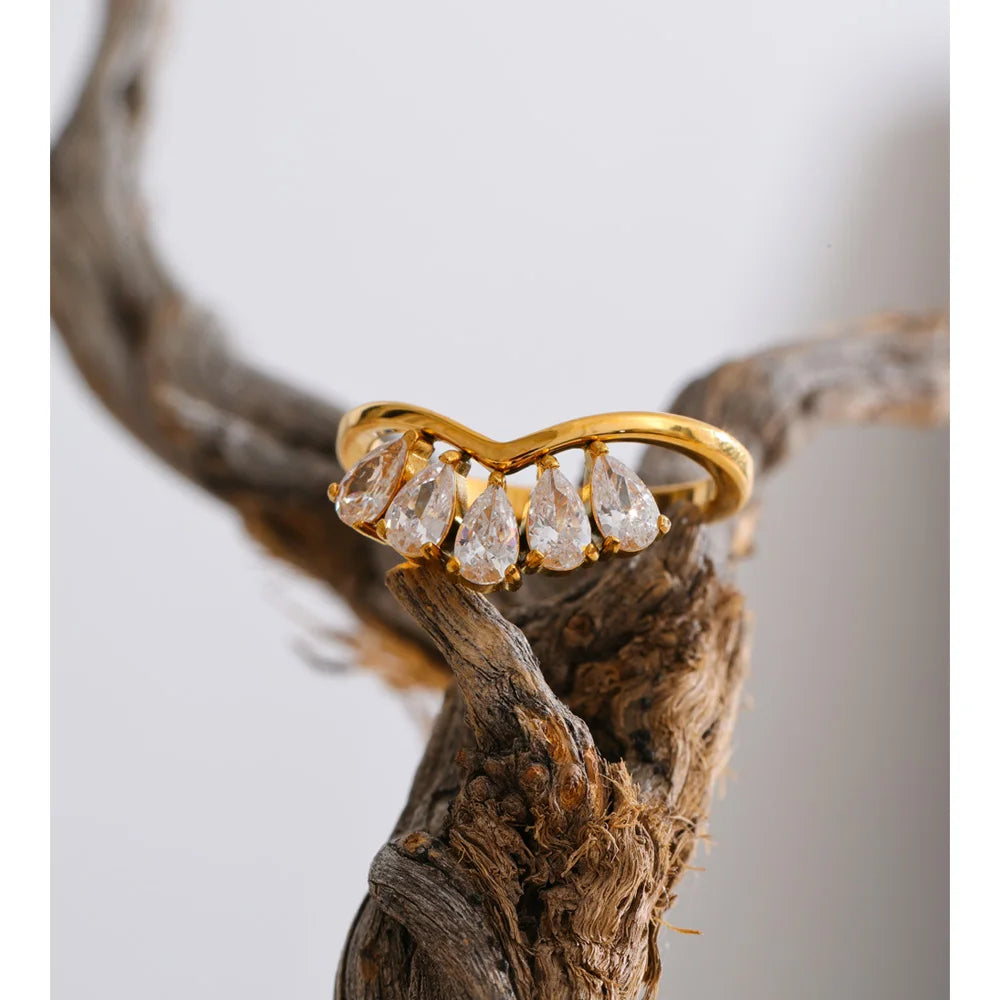 Water Drop Flower Ring in Stainless Steel EMVE Jewels