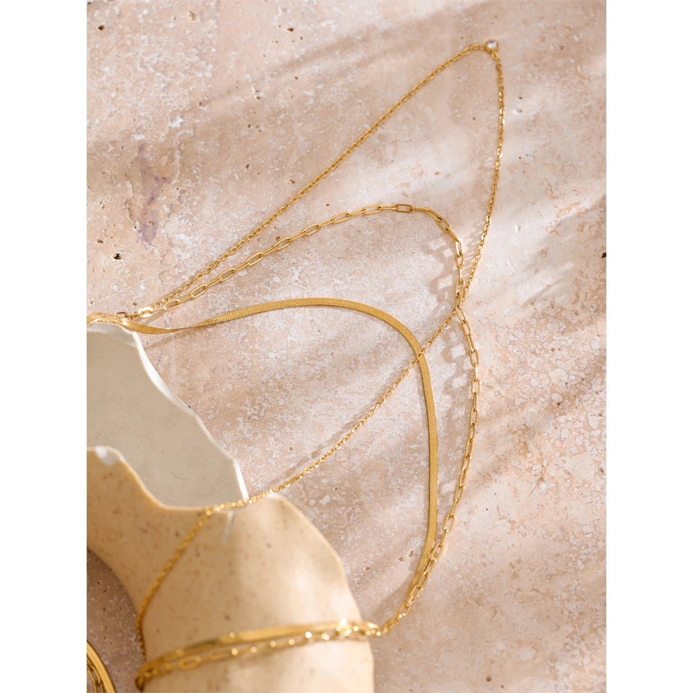Layered Chain Necklace in 18K Gold Plating EMVE Jewels