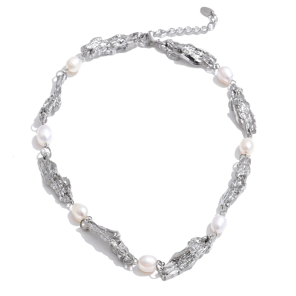Lava Effect Vintage Necklace with Natural Pearls EMVE Jewels