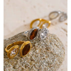 Adjustable Stainless Steel Ring with Natural Tiger Stone EMVE Jewels