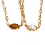 Natural Tiger Stone Imitation Pearl Pendant Necklace EMVE Jewels