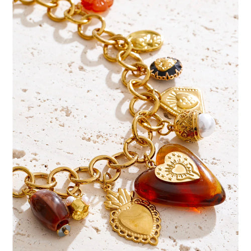 Charms Pendant Necklace with Heart and Flower EMVE Jewels