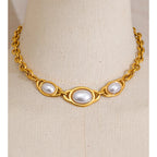 Vintage Simulated Pearls Chain Necklace and Bracelet Set EMVE Jewels