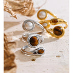 Natural Tiger Stone & Simulated Pearls Ring EMVE Jewels