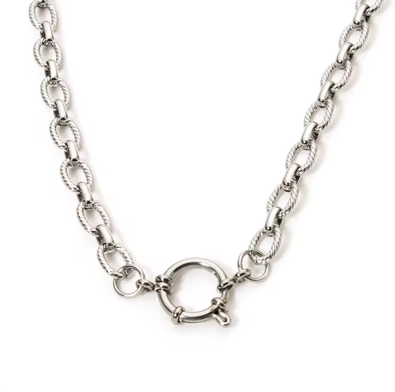 Silver Ribbed Base Charm Necklace - EmpressVenusJewellery